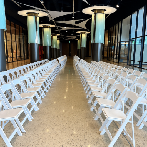 resin chairs, rental, fashion show